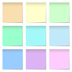 Naklejka premium カラフルなパステルカラー9色の付箋のベクターイラスト