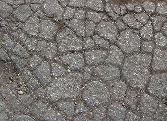 old cracked, weathered and broken surface of cement of the floor - rough texture background