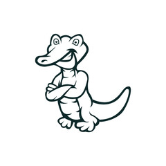 Crocodile cartoon mascot logo silhouette version. Croco character logo in sport style, mascot logo illustration design vector