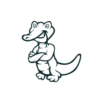 Crocodile cartoon mascot logo silhouette version. Croco character logo in sport style, mascot logo illustration design vector