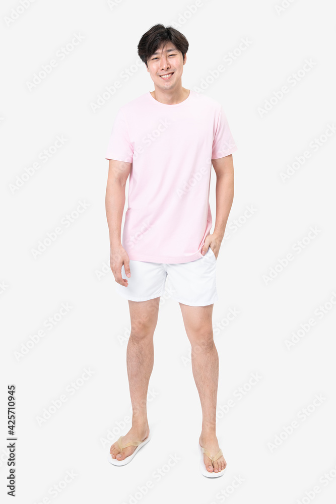 Sticker pink t-shirt and shorts men’s basic wear full body