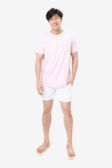 Pink t-shirt and shorts men’s basic wear full body