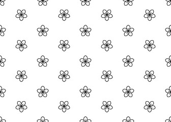 Black linear flower against white background. Seamless texture. For paper and fabric design.