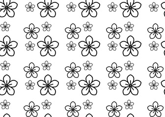 Black linear flower against white background. Seamless texture. For paper and fabric design.