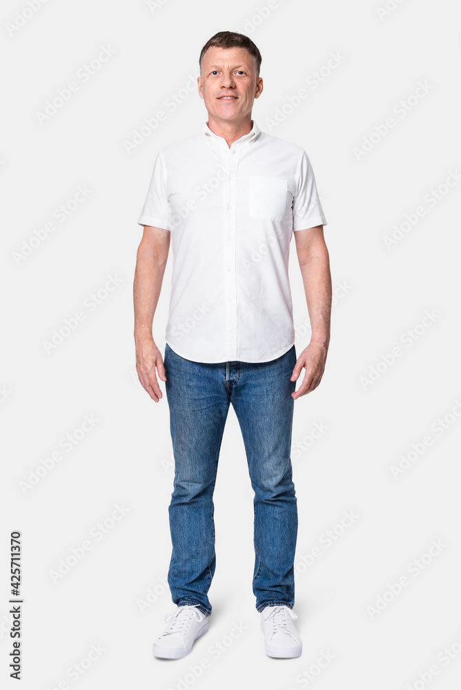 Canvas Prints senior man wearing white shirt with jeans