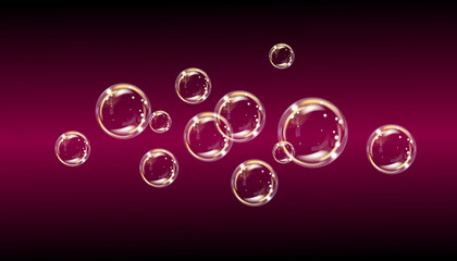 Golden soap bubbles on a dark purple background.Vector illustration. You can use it for various screensavers, covers,business cards, banners, and more.