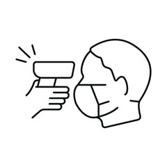 Check human body temperature thin line icon. Detection virus transmission symbol, outline style pictogram on white background. Use contactless infrared thermometer covid-19 outbreak
