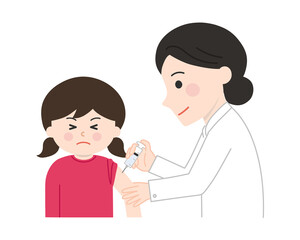 The girl feels a slight pinch receiving a vaccination. Vector illustration isolated on white background.