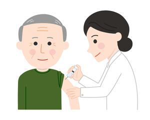 An elderly man receiving a vaccination. Vector illustration isolated on white background.