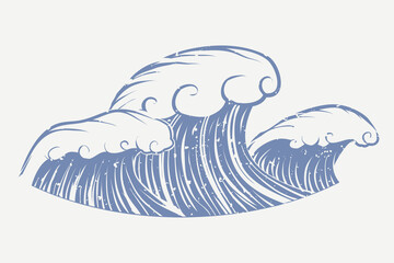 Muted blue ocean wave in cartoon illustration