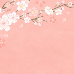 Fototapeta na wymiar Spring background with pink sakura cherry blossom border