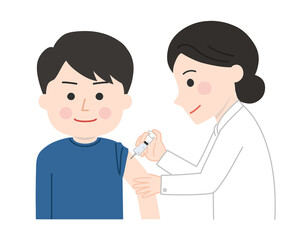 Man receiving a vaccination. Vector illustration isolated on white background.