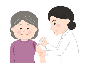 Elderly women receiving a vaccination. Vector illustration isolated on white background.