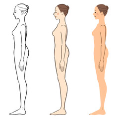 Fototapeta premium 女性 美容 横向きの全身イラストセット