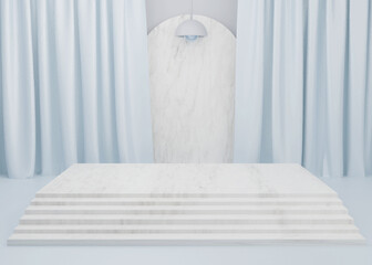 Fototapeta na wymiar 3d rendering Blue pastel display podium product stand on background. abstract minimal geometry. Premium Image