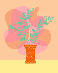 Abstract composition vase with flowers on a yellow table