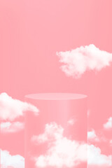 Product display podium 3D with clouds on pink background