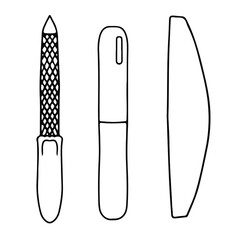 Nail file Hand-drawn doodles. Hand and nail care. Vector illustration isolated on white background.