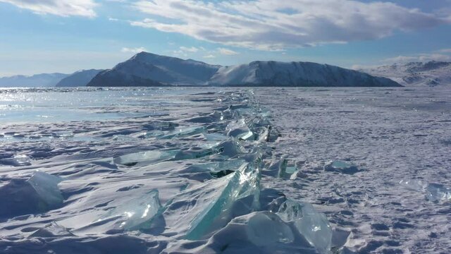 Baikal ice footage taken on a bright sunny day from a quadrocopter
