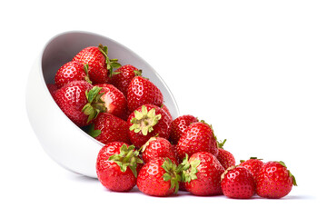 White ceramic bowl of Fresh strawberry isolated on white background