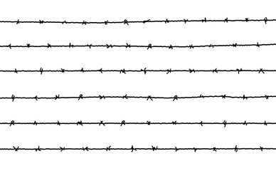 Barbed wire vector fence barbwire border chain. Prison line war barb background metal silhouette