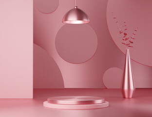 Abstract geometric shape pink color minimalistic scene with podium