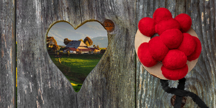 Bollenhut mit Herz an Bretterwand