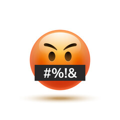 Angry emoji curse emoticon. Swear word reaction bad emoji face icon.