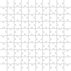 Jigsaw Puzzle 10x10 square piece template. Jigsaw puzzle grid vector stroke scheme