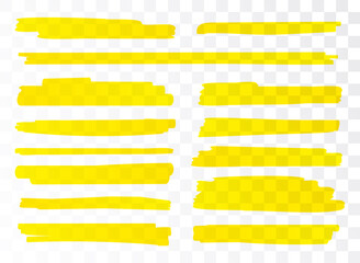Highlight brush underline yellow marker vector pen. Stroke highligher color set - obrazy, fototapety, plakaty