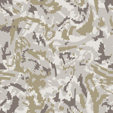 Pixel wave camouflage. Seamless digital camo pattern. Military  texture. Brown desert color. Vector fabric textile print designs