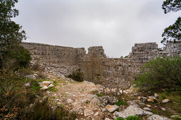 Scenic view of Termessos, which  was a Pisidian city built at an altitude of more than 1000 metres at the south-west side of the mountain Solymos (Güllük Dağı) in the Taurus Mountains, Antalya Turkey