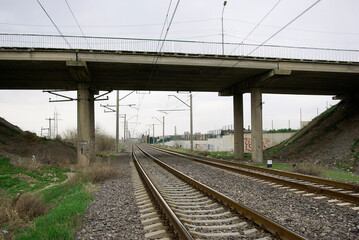Obraz premium View of a railway in the evening. Old railway line.