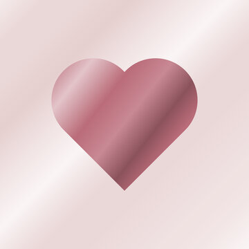 Rose gold heart  on silk rose background. Abstract vector background.