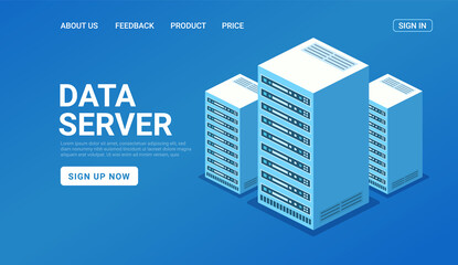 Isometric data center server technology server backup big block storage digital database website
