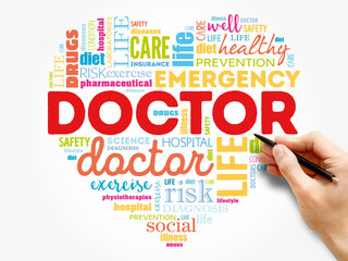 Doctor heart word cloud collage, healthcare concept