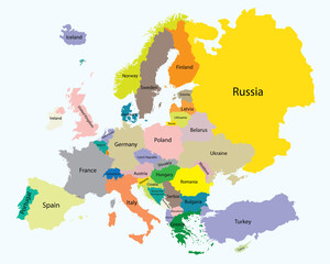 Map of Europe , the proportion of each country perfectly - obrazy, fototapety, plakaty
