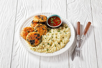 salmon and spinach fish cakes, top view