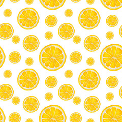 Lemon fruit slice watercolor seamless pattern. Lemon summer hand drawn background. Kitchen pattern. 
