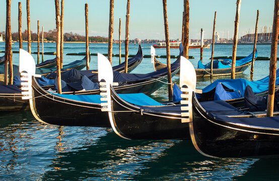 Gondolas in a harbour, Venice