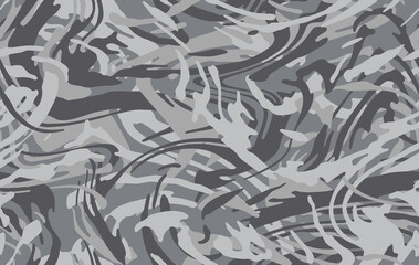 Abstract light gray camouflage seamless pattern. Camo background, curved wavy stripped.  Military print for design, wallpaper, textile. Vector illustration 