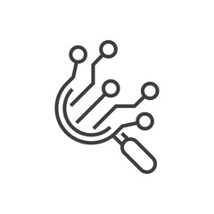 Tecnología electrónica. Circuito digital con forma de lupa con lineas de color gris  © teracreonte