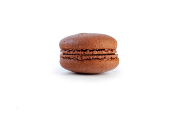 colored fresh macarons in studio on white background