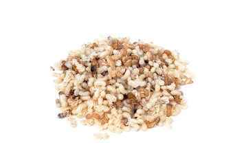 Fresh red ant eggs isolated on white background.