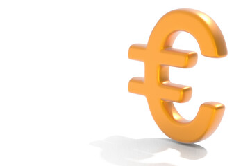 Euro symbol in 3d, gold color on white background.