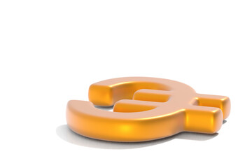 Euro symbol in 3d, gold color on white background.