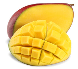 fresh sliced mango isolated on white background. exotic fruit. clipping path