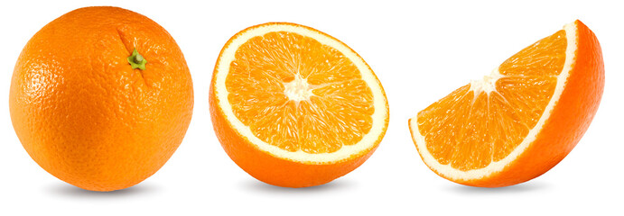 collection of cut of orange isolated on white background. healthy food. clipping path