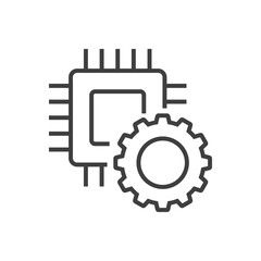 Tecnología electrónica. Engranaje con procesador con circuito digital con lineas de color gris