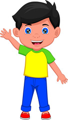 cute boy waving isolated on white background